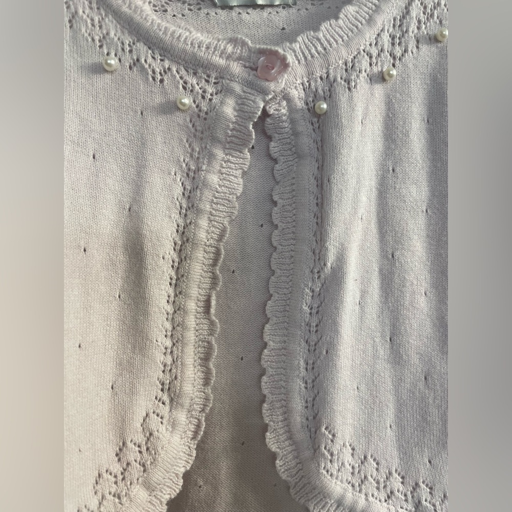 Beautiful Pink Trish Scully Crocheted Sweater w/single Closure at Neck -Pearls - Picture 4 of 6